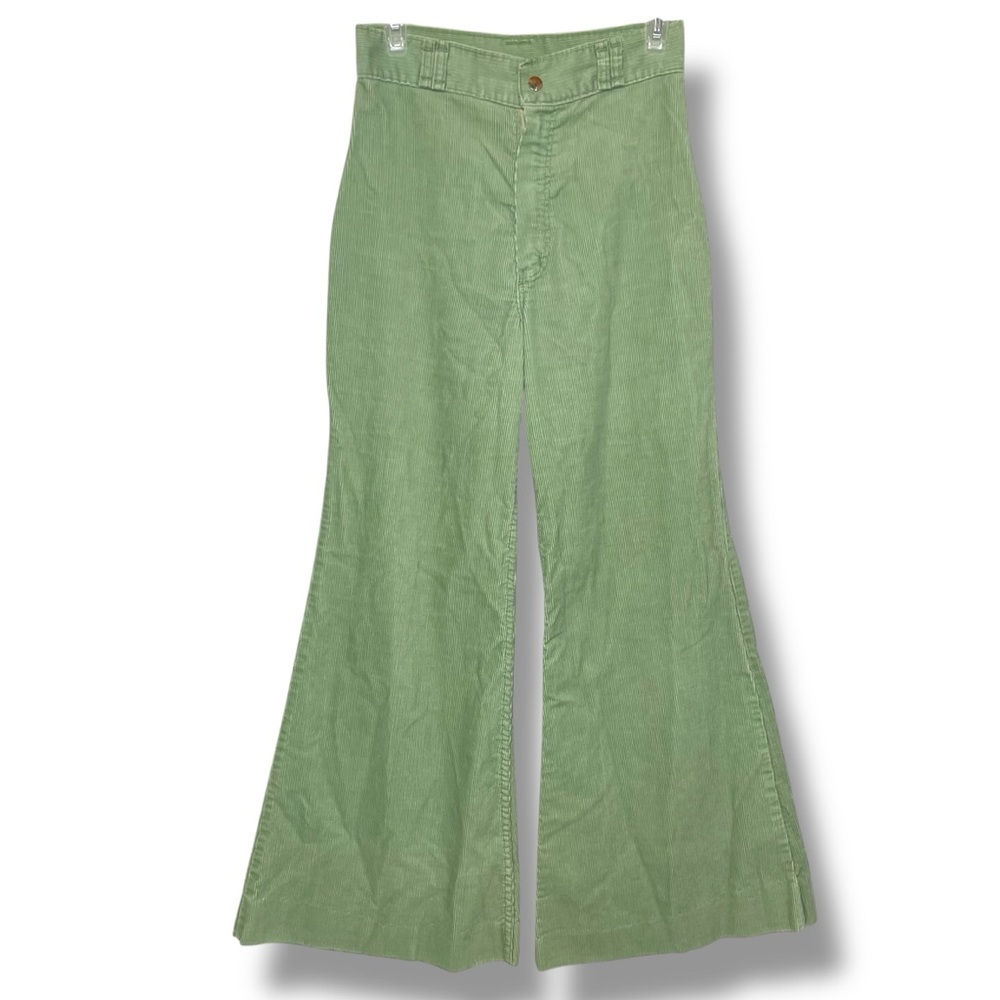 Vintage 1960s Wrangler Bell Bottoms Flare Pants Corduroy Pastel Green Western